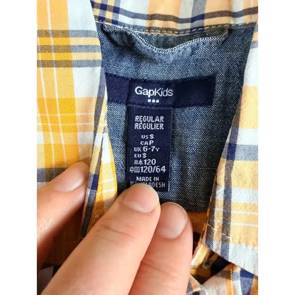 Gap Kids Yellow Plaid Button Down Shirt - Boys Size S (6/7)